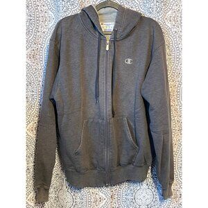 Champion Mens Full-Zip Hoodie Sweatshirt With Pockets Gray Cotton Blend Comforta